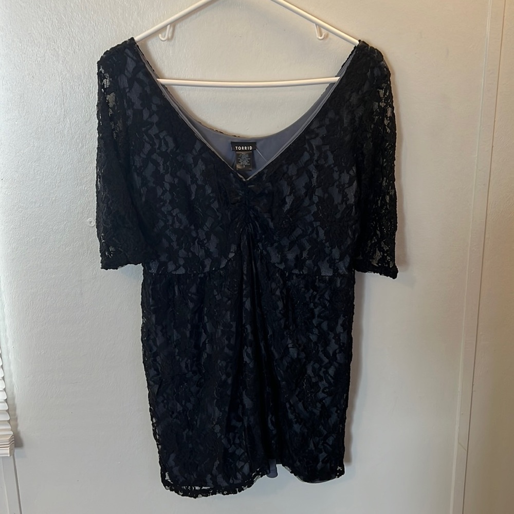 Torrid Grey with Black Lace Overlay Babydoll Top Size 0